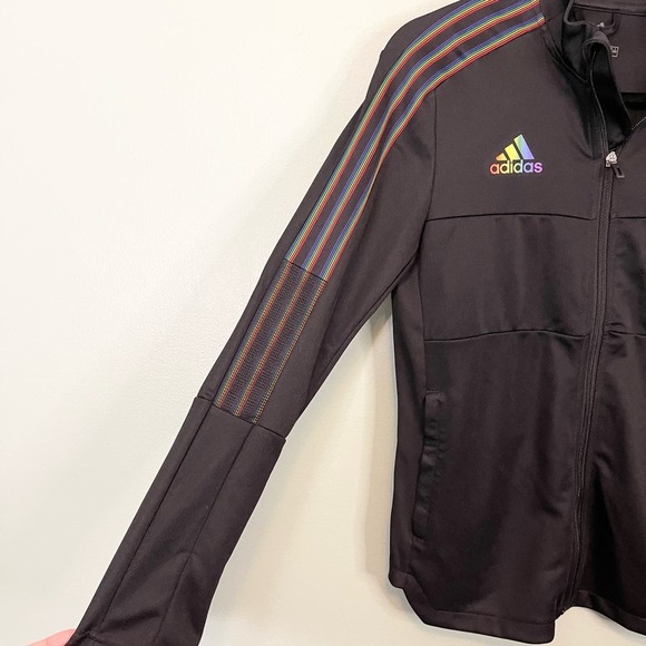 ADIDAS Women's Black Tiro Training Pride Stripe Front Zip Track Jacket Medium - Picture 6 of 11
